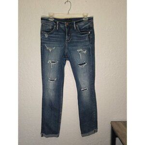 Silver Jeans Co BEAU Womens Size 30 Blue Mid Rise Distressed Cuffed Hem 30x28.5